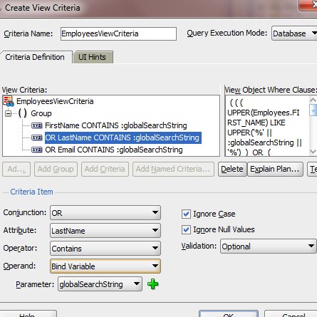 Implementing Search for Multiple Attributes of a View Object